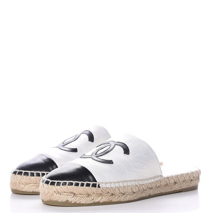 Chanel Iridescent Goatskin CC Espadrille Mules 36 Ivory Black 3 of 8