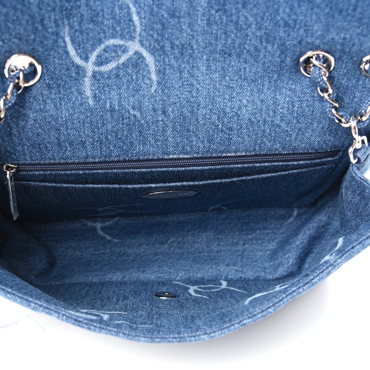 Denim Quilted CC Print Jumbo Single Flap Blue