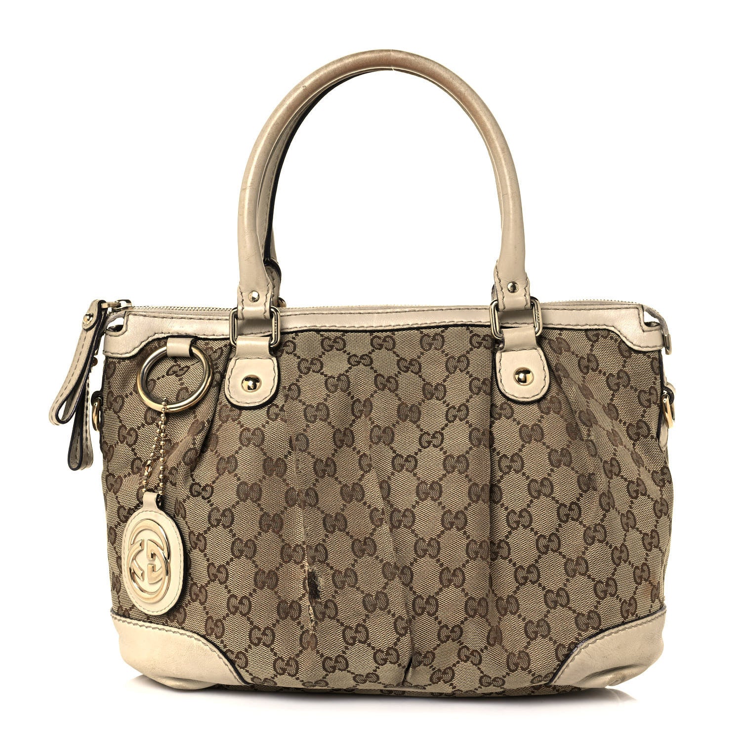Gucci Monogram Margaux Calfskin Medium Sukey Top Handle Bag Beige Ebony Mystic White 1 of 22