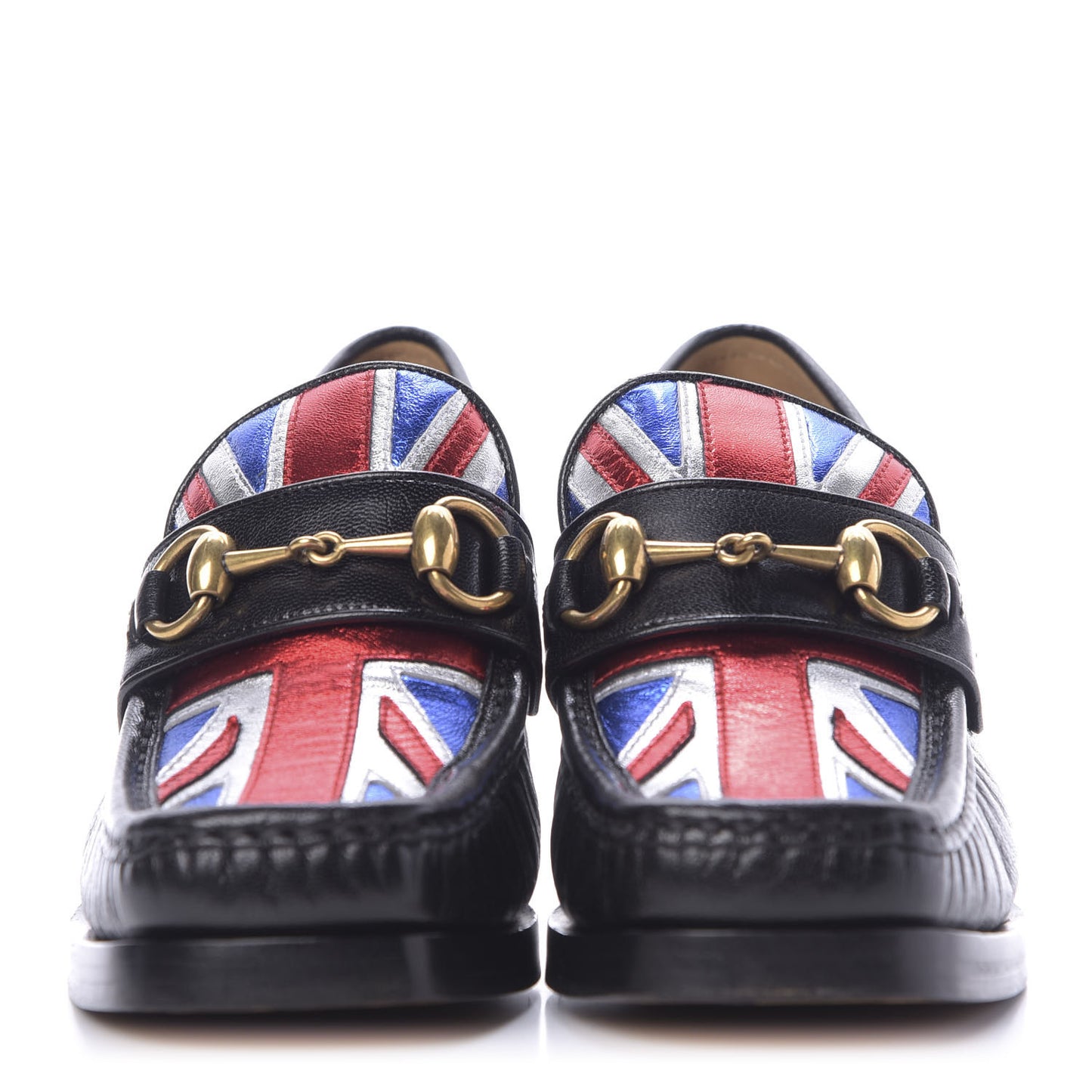 Lambskin Union Jack Horsebit Loafer Pumps 35.5 Black