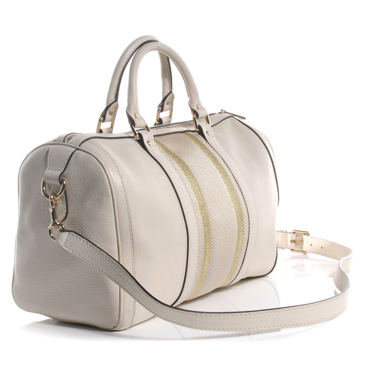 Leather Vintage Web Medium Boston Ivory