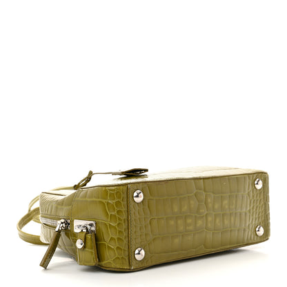Prada Calfskin Embossed Crocodile Bauletto Bag Green 4 of 22
