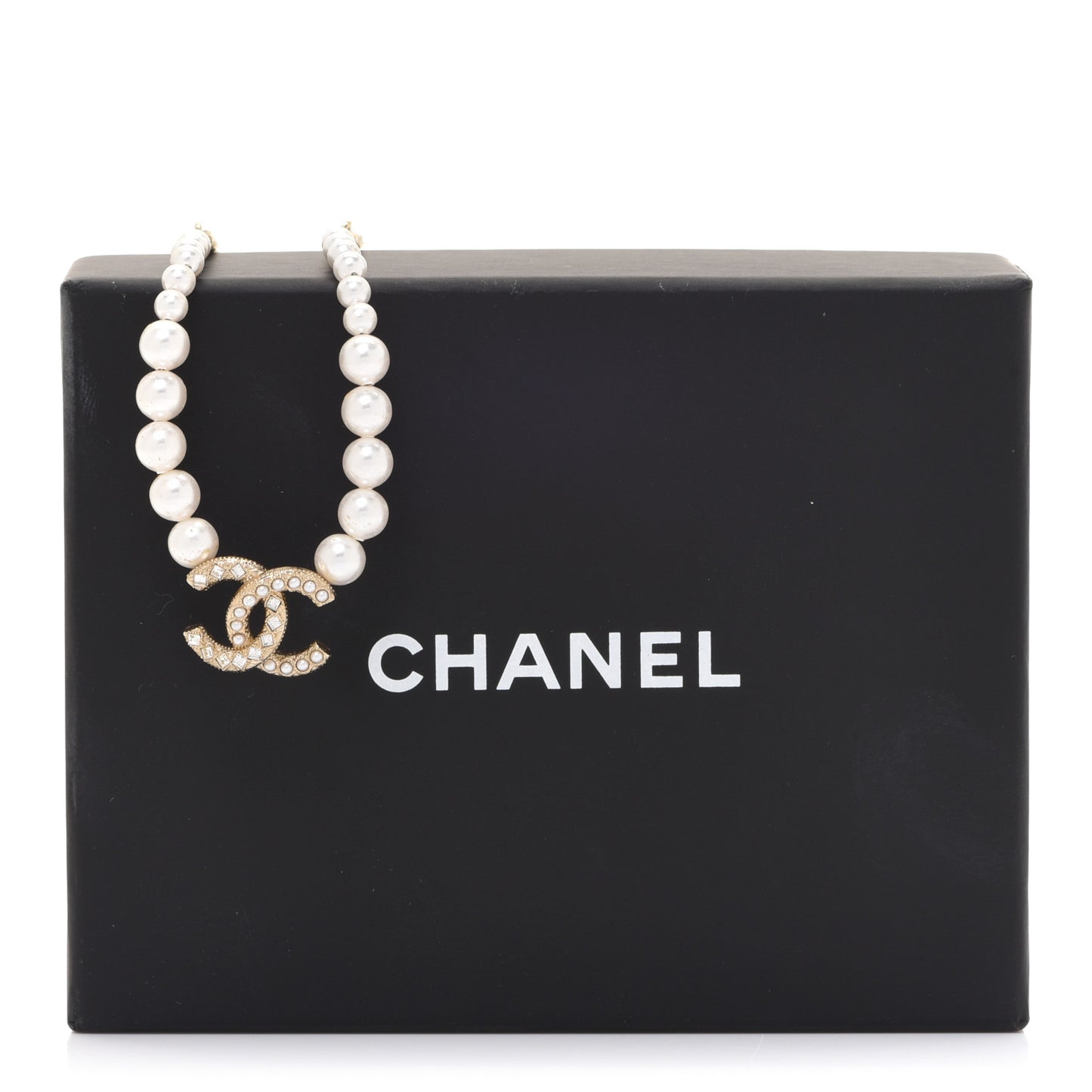 Pearl Crystal Chain CC Necklace Gold