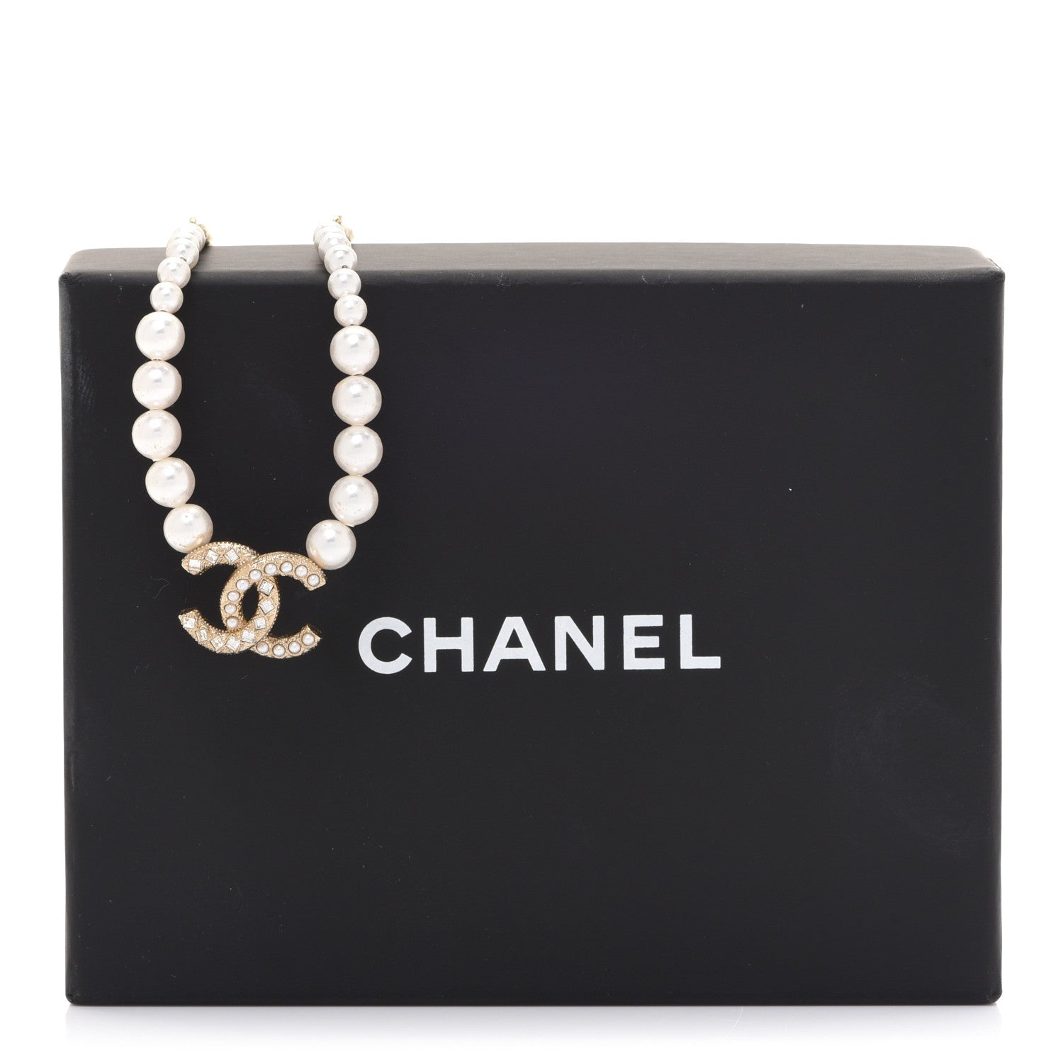 Chanel Pearl Crystal Chain CC Necklace Gold 6 of 6