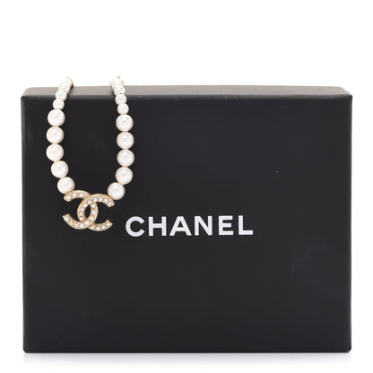 Chanel Pearl Crystal Chain CC Necklace Gold 6 of 6