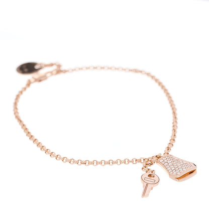 Hermes 18K Rose Gold Diamond PM Kelly Clochette Bracelet LG 1 of 5