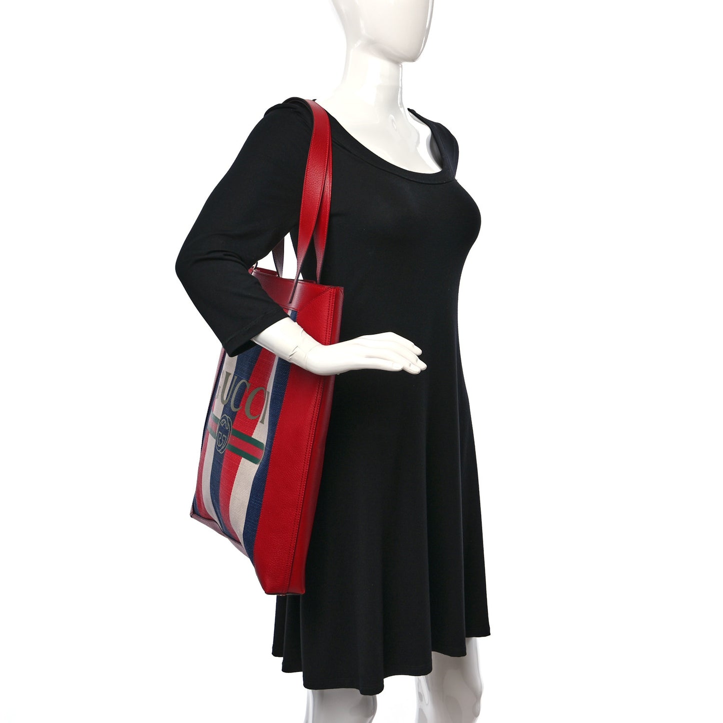 Canvas Calfskin Sylvie Stripe Logo Mens Tote Red White Blue