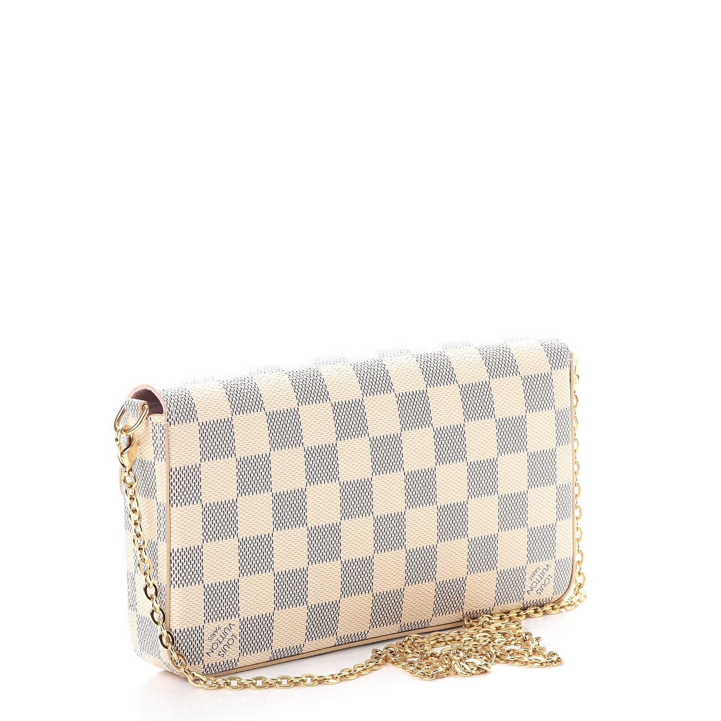 Damier Azur Pochette Felicie Chain Wallet Rose Ballerine