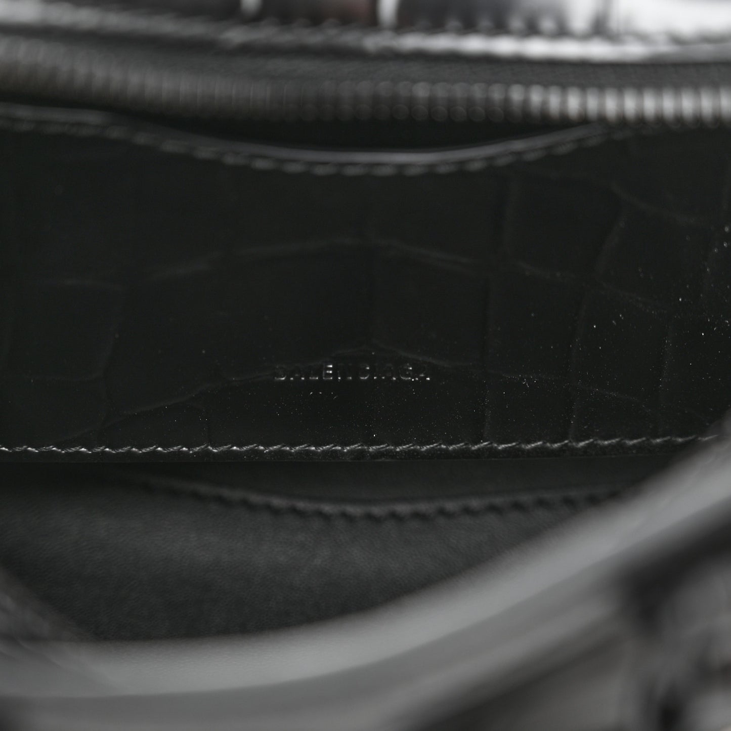 Semi Shiny Calfskin Crocodile Embossed Neo Classic Black Hardware Nano City Black
