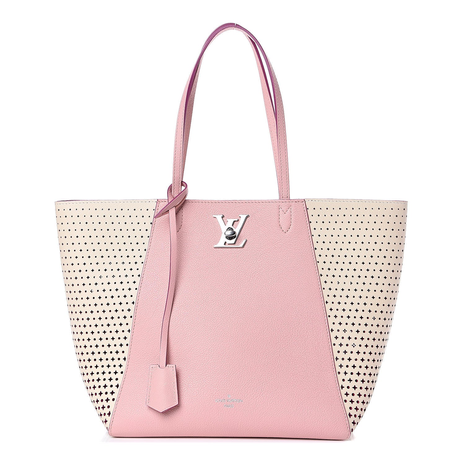 Louis Vuitton Calfskin Perforated Lockme Cabas Rose Poudre Creme 1 of 11