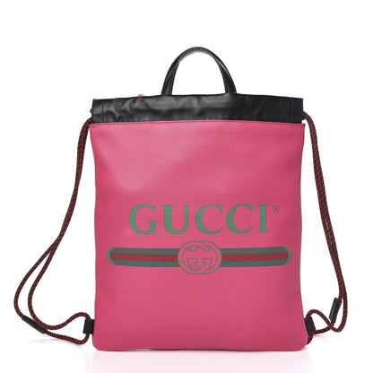 Gucci Grained Calfskin Logo Drawstring Backpack Box Pink Green Black 2 of 10