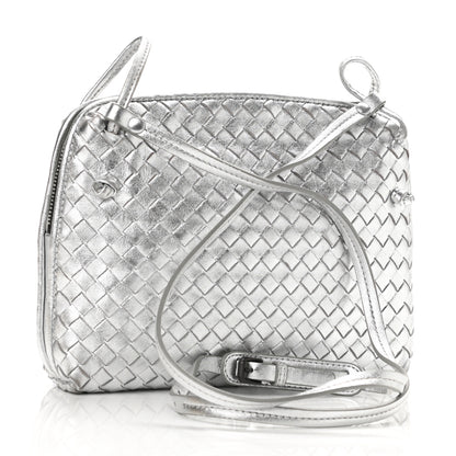Bottega Veneta Metallic Grosgrain Intrecciato Nodini Crossbody Messenger Silver 3 of 10