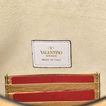 Valentino Garavani Metallic Pebbled Calfskin Large Rockstud Envelope Clutch Gold 6 of 8