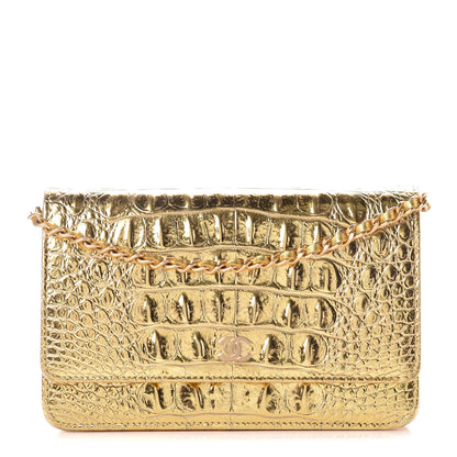 Chanel Metallic Calfskin Crocodile Embossed Cocodile Wallet On Chain WOC Gold 1 of 13