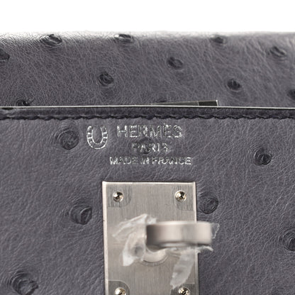 Hermes Ostrich Horseshoe Kelly Sellier 25 Gris Agate Black 7 of 10
