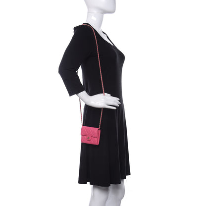 Chanel Caviar Quilted Flap Card Holder On Chain Pink 2 of 11