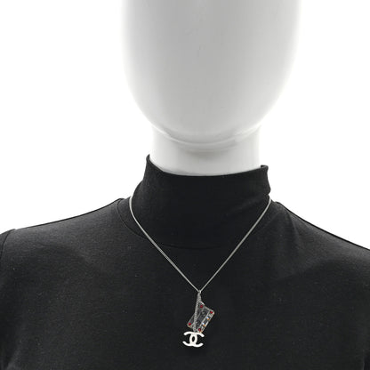 Chanel Metal Resin Cassette CC Charm Necklace Silver Black 2 of 4