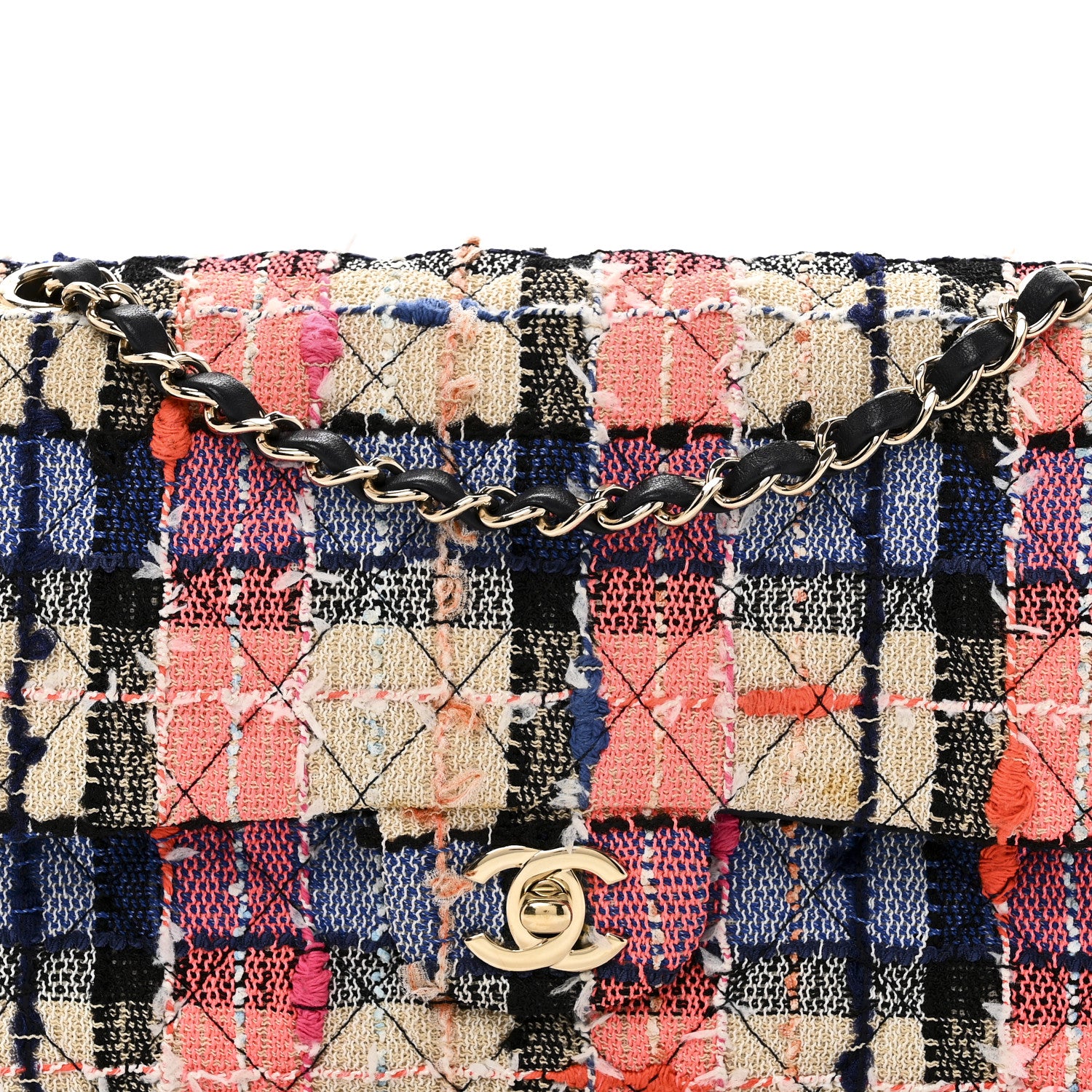 Chanel Tweed Quilted Medium Double Flap Blue Orange Yellow 8 of 10