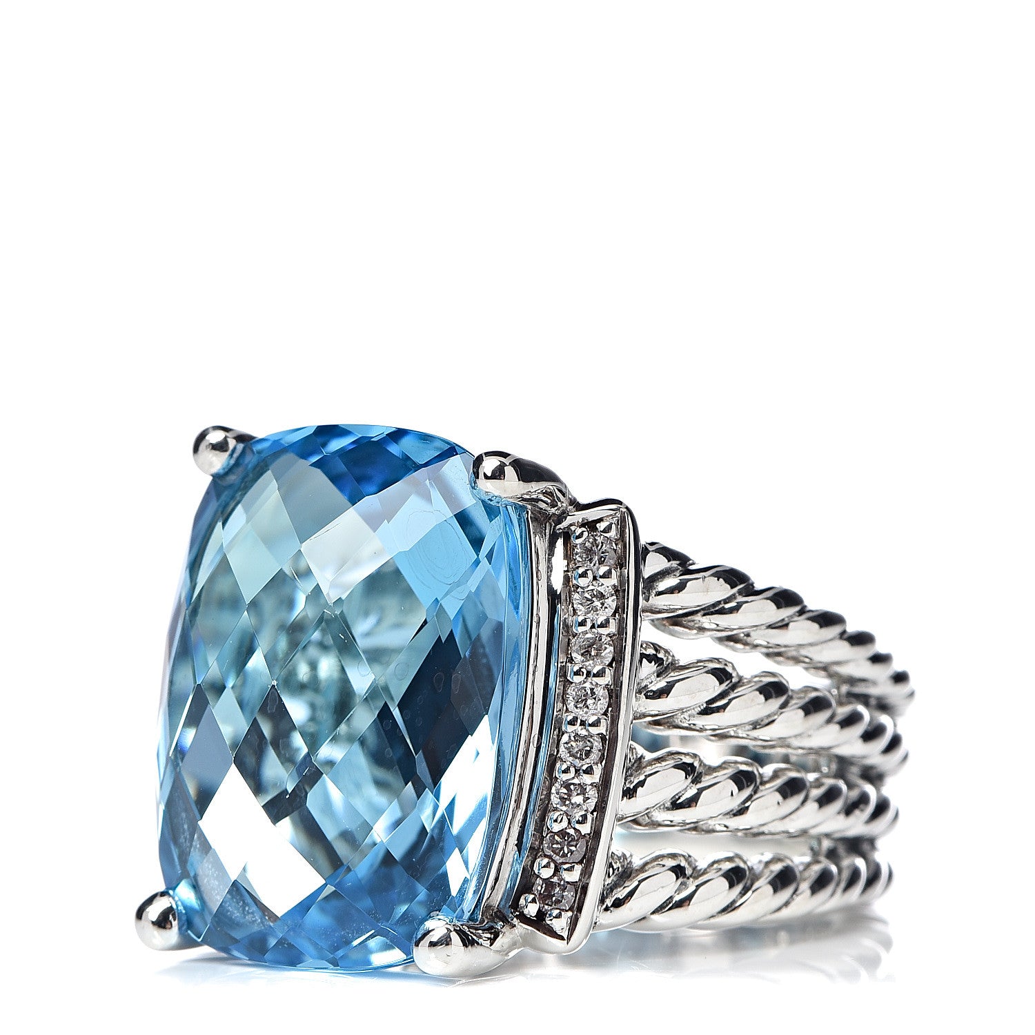 David Yurman Sterling Silver Diamond Blue Topaz 16mm Wheaton Ring 51 5.75 3 of 5