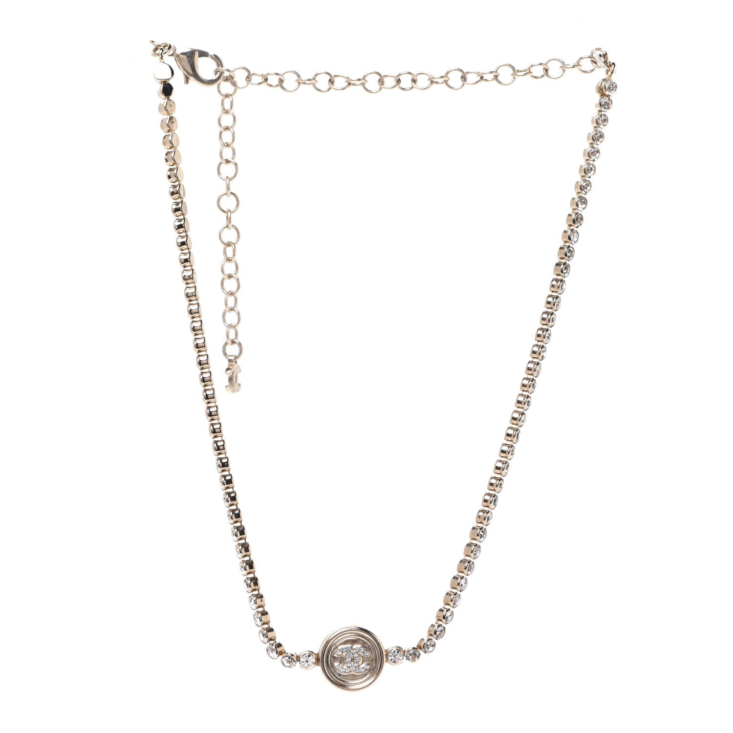 Chanel Crystal CC Chain Short Necklace Gold 3 of 6