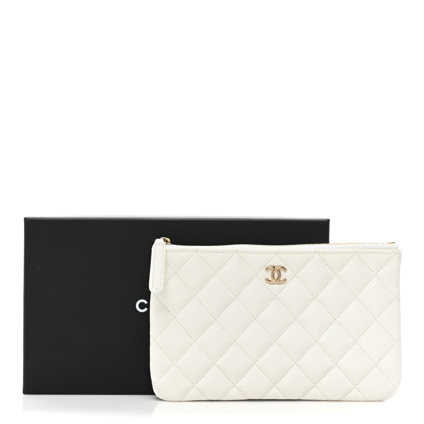 Caviar Quilted Cosmetic Case White