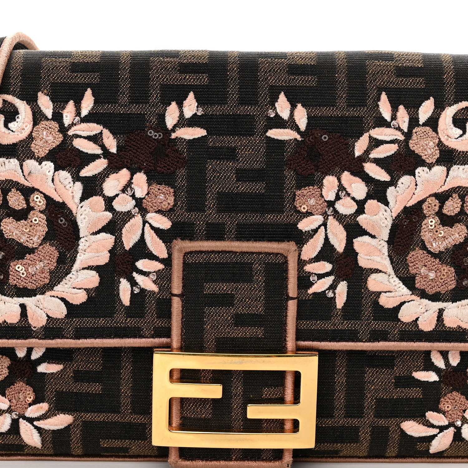 Fendi Fabric Jacquard FF 1974 Paisley Embroidered Baguette Tobacco Moro Rosa Quarzo Multicolor 7 of 10