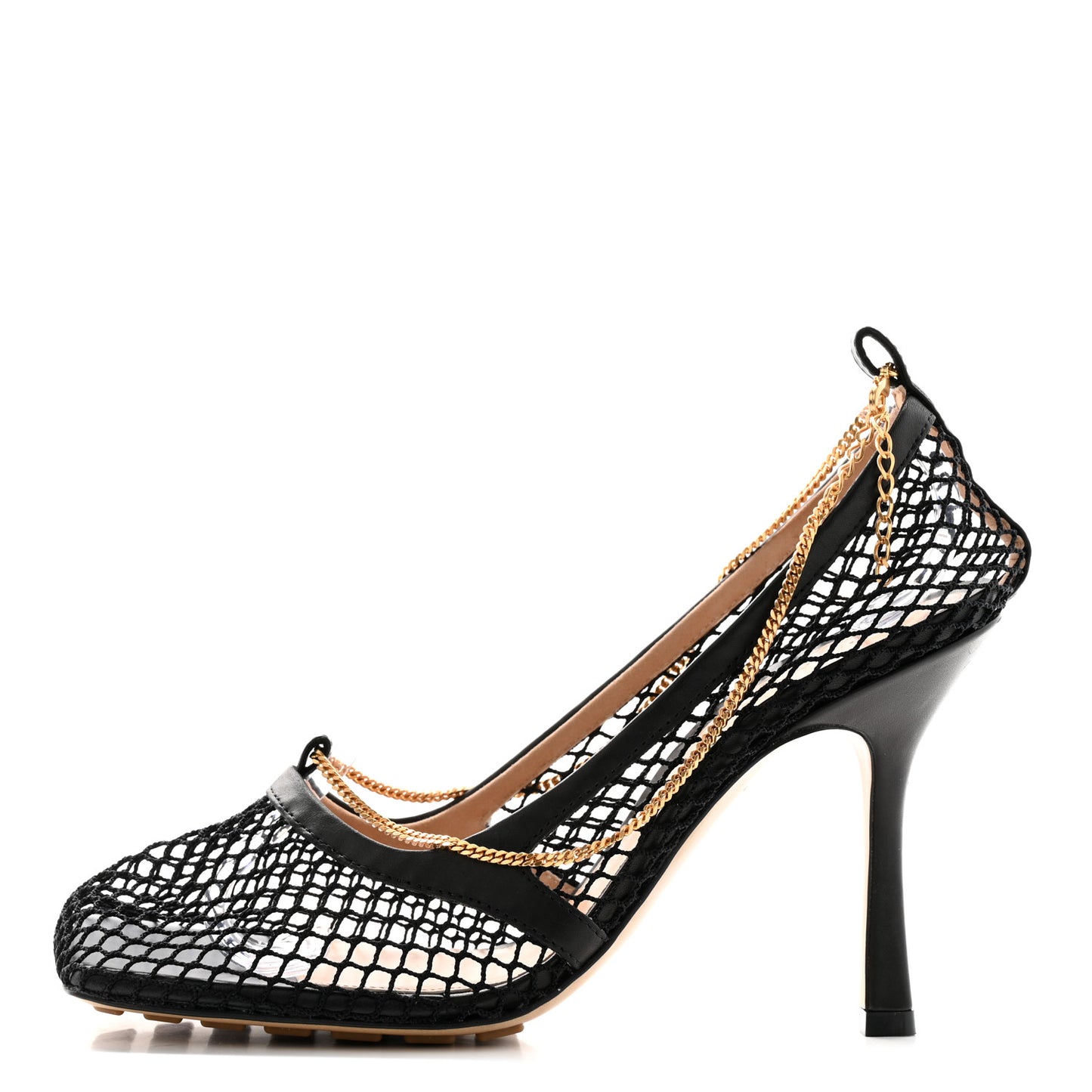 Mesh Calfskin Stretch Chain Strap 90mm Pumps 39.5 Black