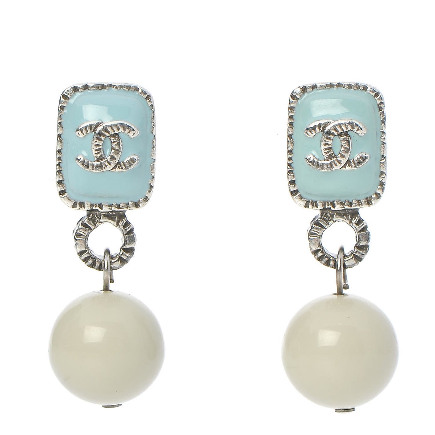 Enamel Square CC Drop Earrings Blue