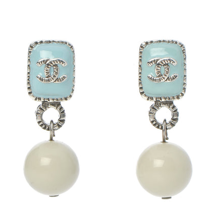 Chanel Enamel Square CC Drop Earrings Blue 1 of 6
