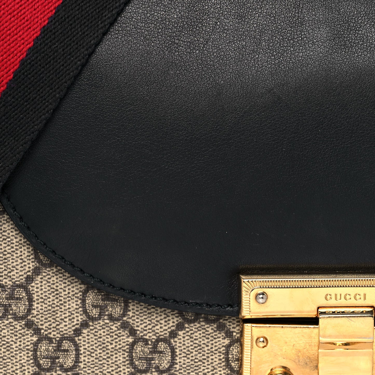 GG Supreme Monogram Web Medium Padlock Messenger Shoulder Bag Black
