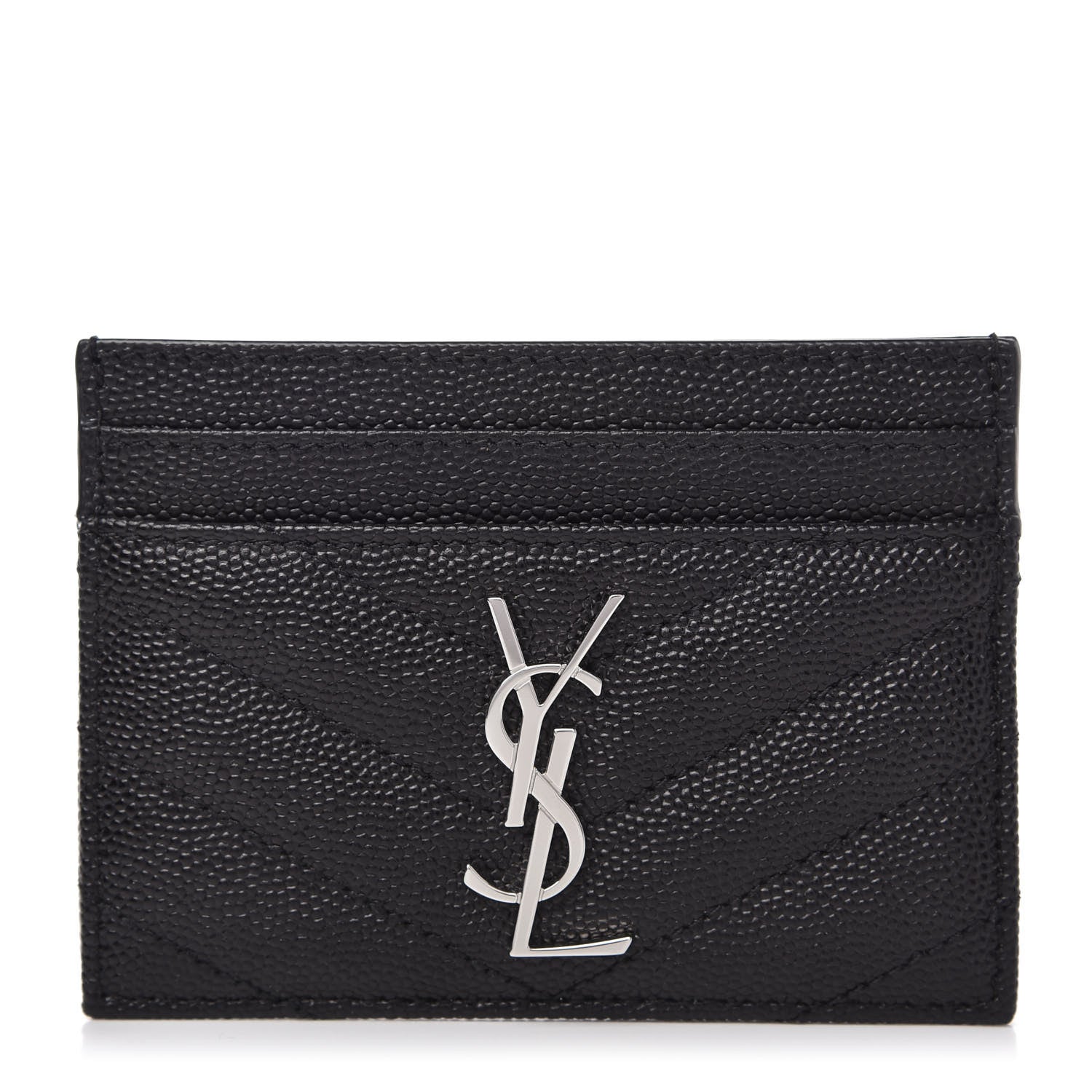 Saint Laurent Grain De Poudre Matelasse Chevron Monogram Credit Card Case Black 1 of 8