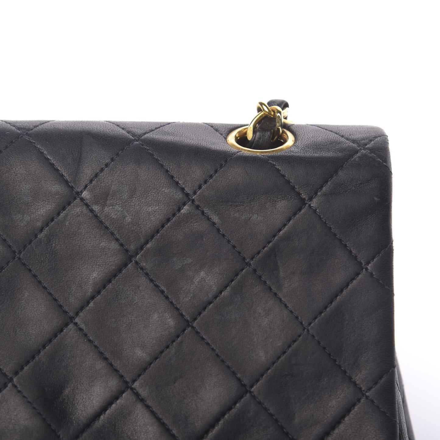Lambskin Quilted Medium Double Flap Navy