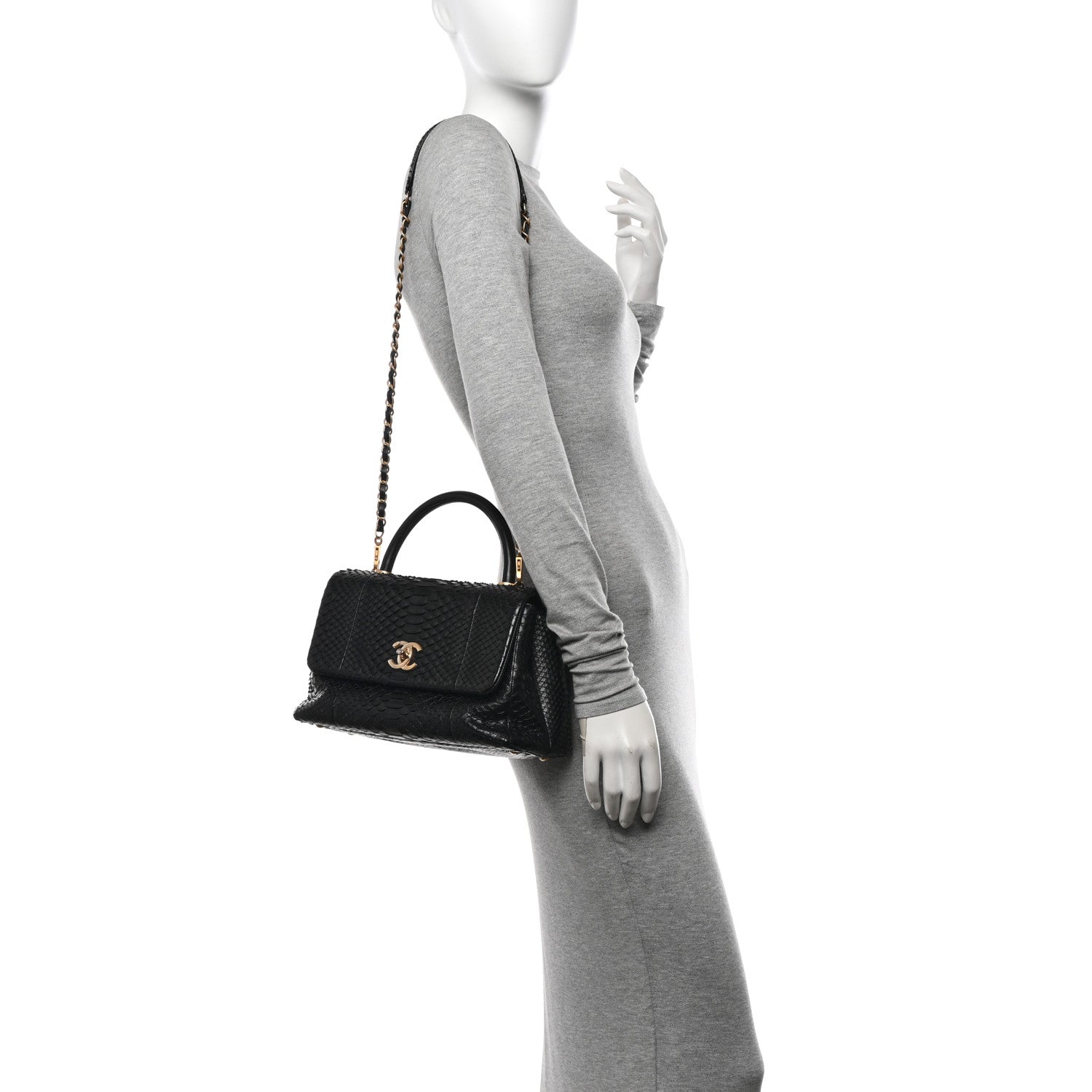 Chanel Snakeskin Small Coco Handle Flap Black 2 of 10