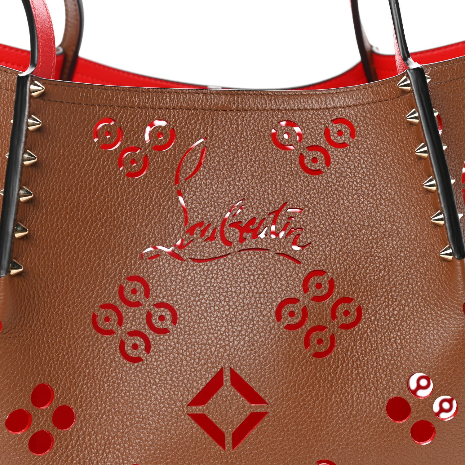 Christian Louboutin Calfskin Loubinthesky Large Perforated Cabarock Spikes Tote Biscotto 7 of 13