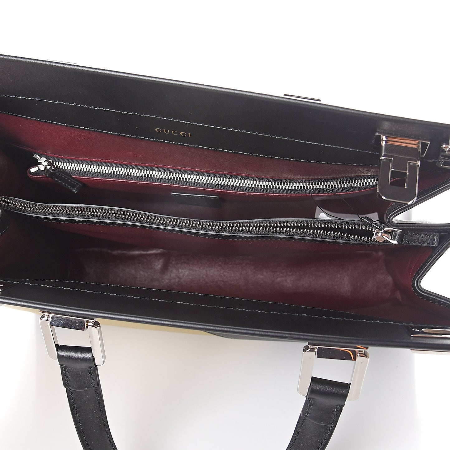 Smooth Calfskin Diagonal Striped Medium Zumi Top Handle Bag Black Beige