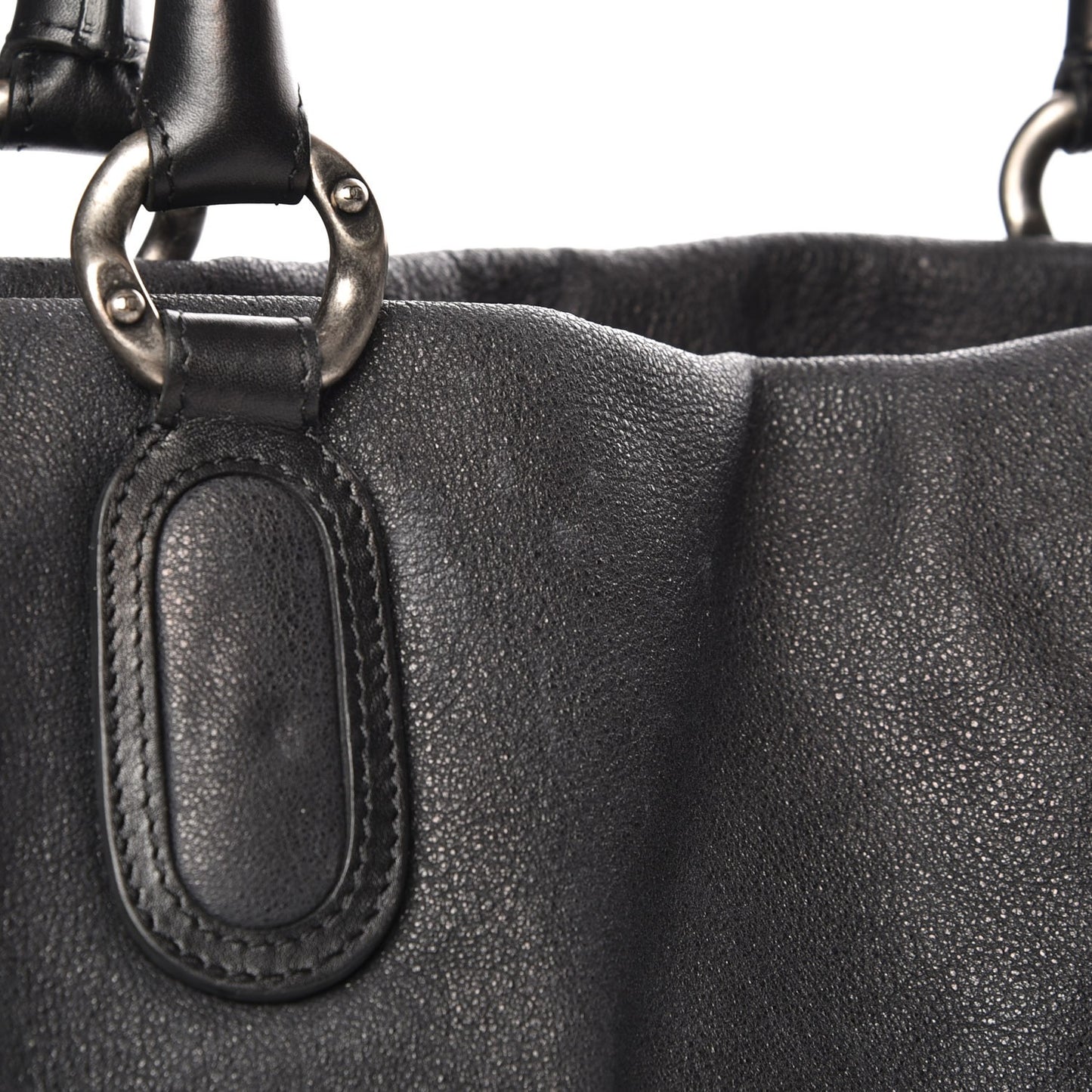 Washed Calfskin Drawstring Tote Black