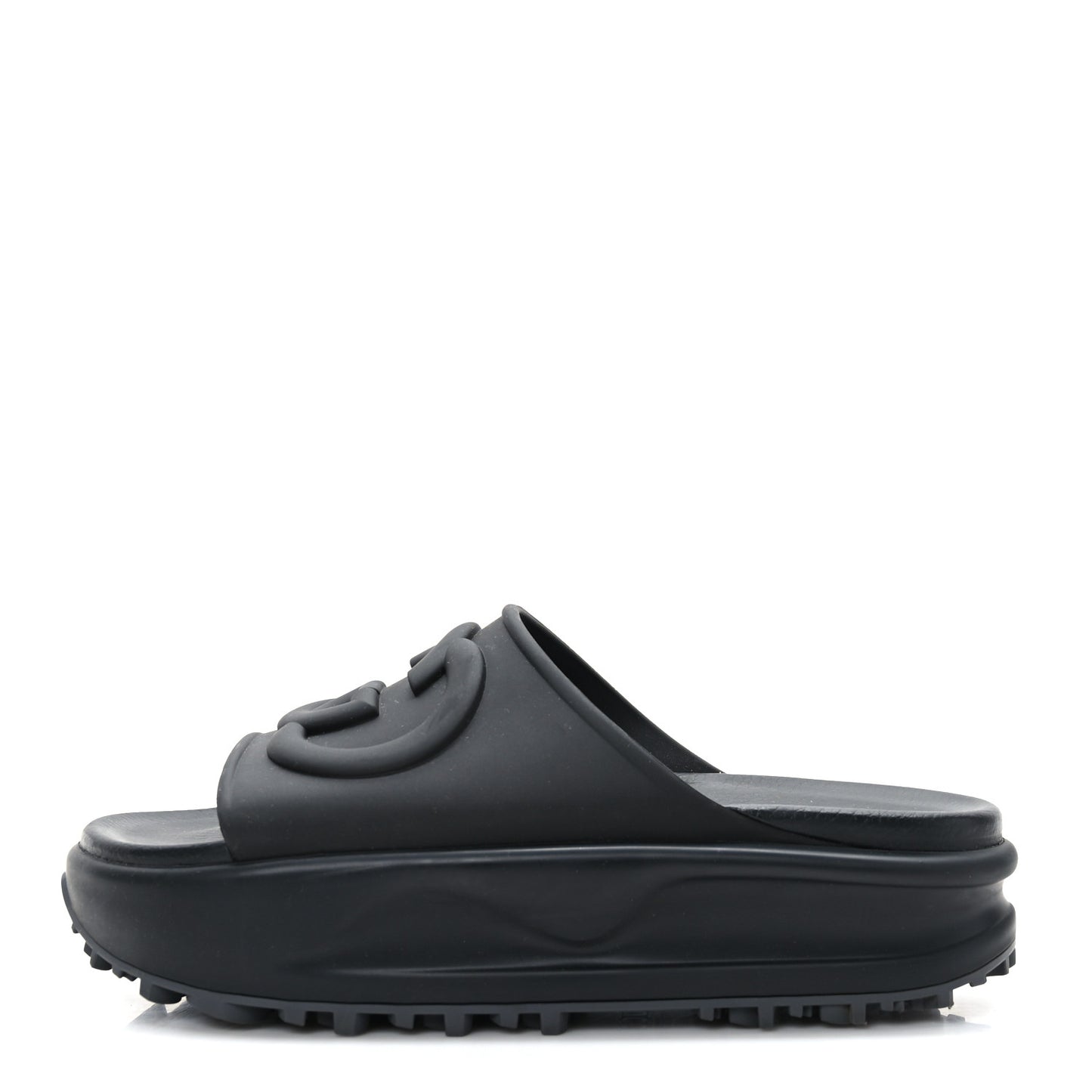 Soft Rubber Womens Interlocking G Platform 42mm Slide Sandals 39 Black