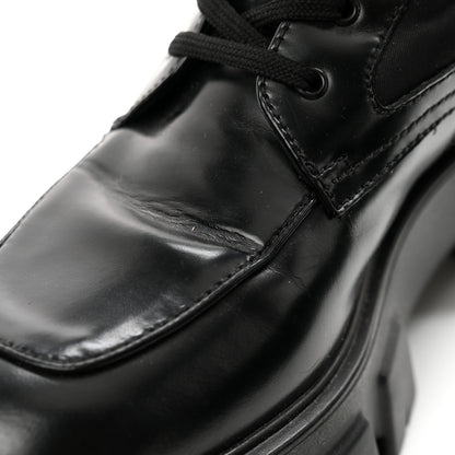 Prada Vitello Lux Nylon Metal Triangle Logo Monolith Pouch Pocket 55mm Tall Combat Boots 38.5 Black 9 of 11