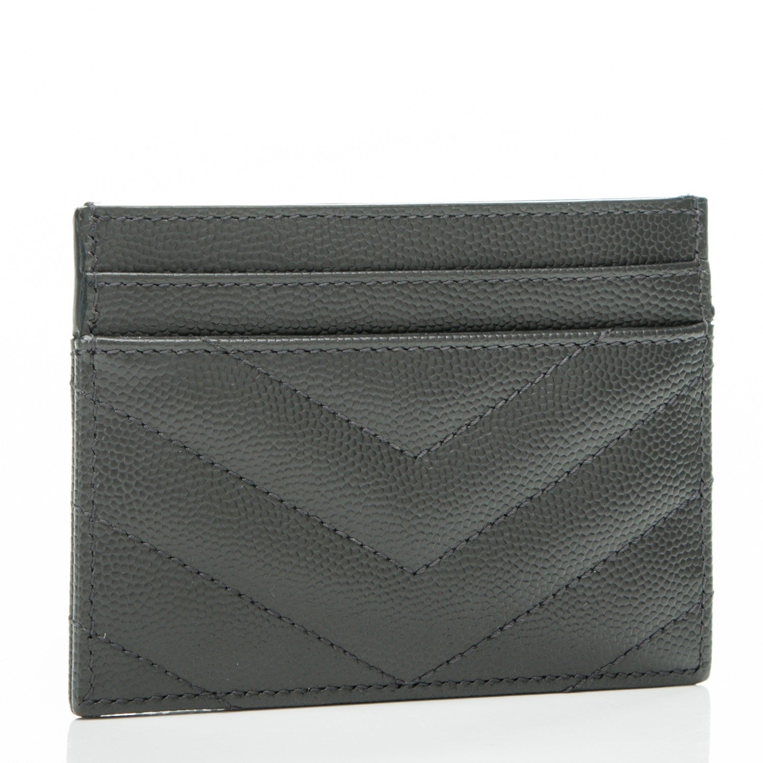 Saint Laurent Grain De Poudre Matelasse Chevron Monogram Credit Card Case Fog 3 of 7