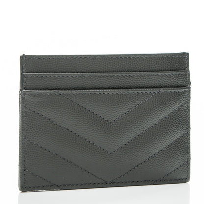 Saint Laurent Grain De Poudre Matelasse Chevron Monogram Credit Card Case Fog 3 of 7