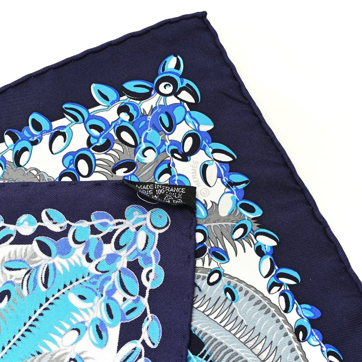 Silk Mythiques Phoenix Scarf 45 White Bleu Turquoise