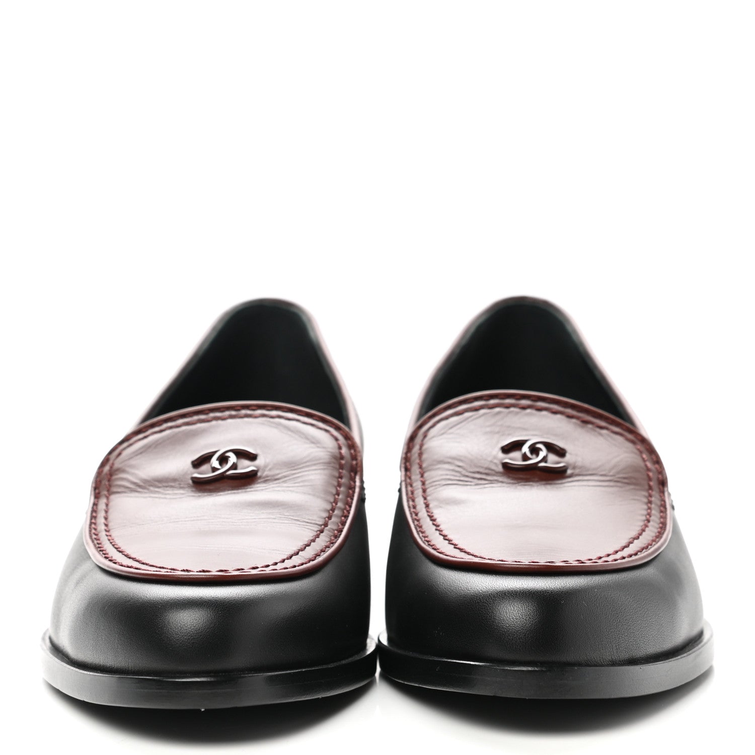 Chanel Calfskin CC Mocassin Loafers 38 Brown Black 2 of 8