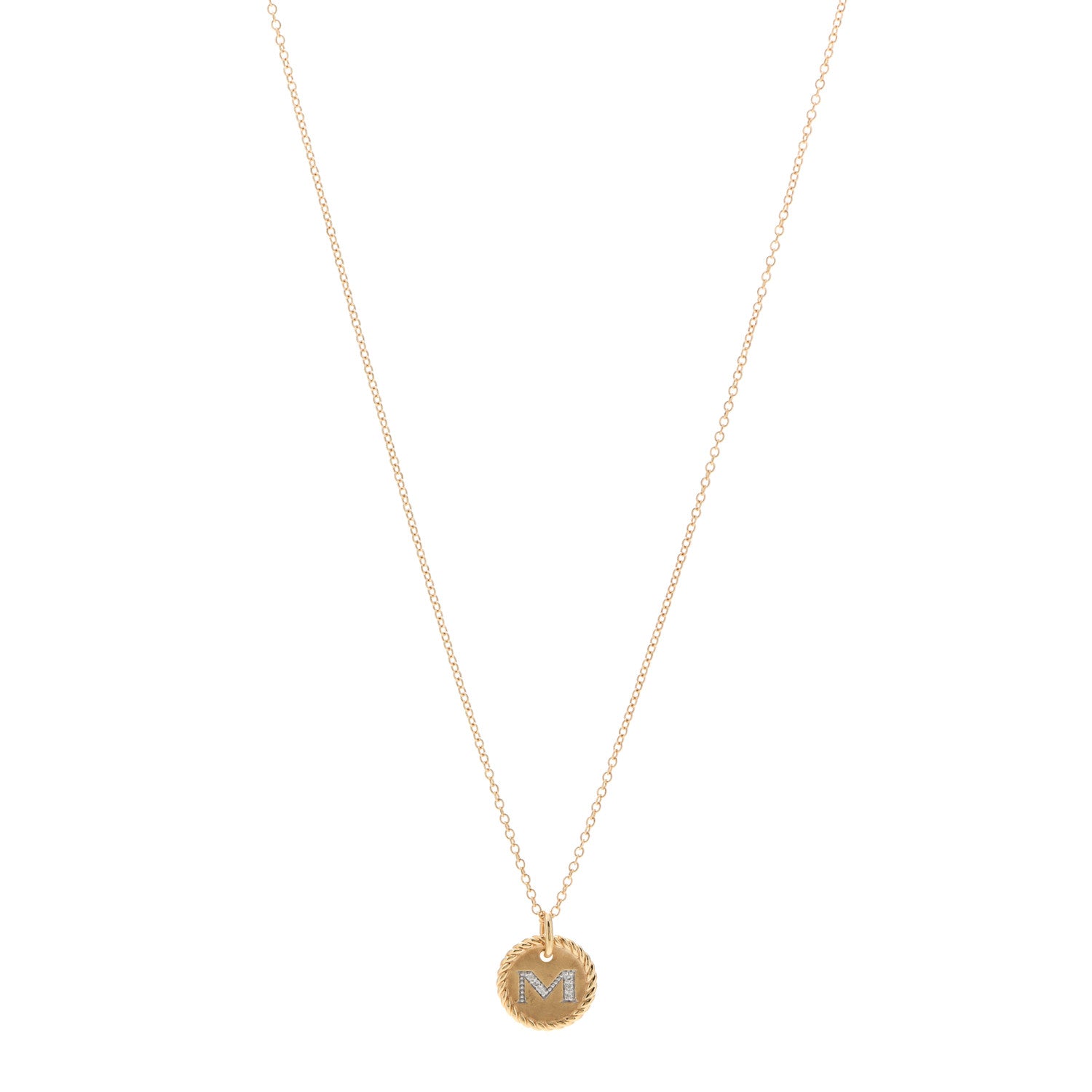 David Yurman 18K Yellow Gold Diamond Initial M Charm Necklace 1 of 6