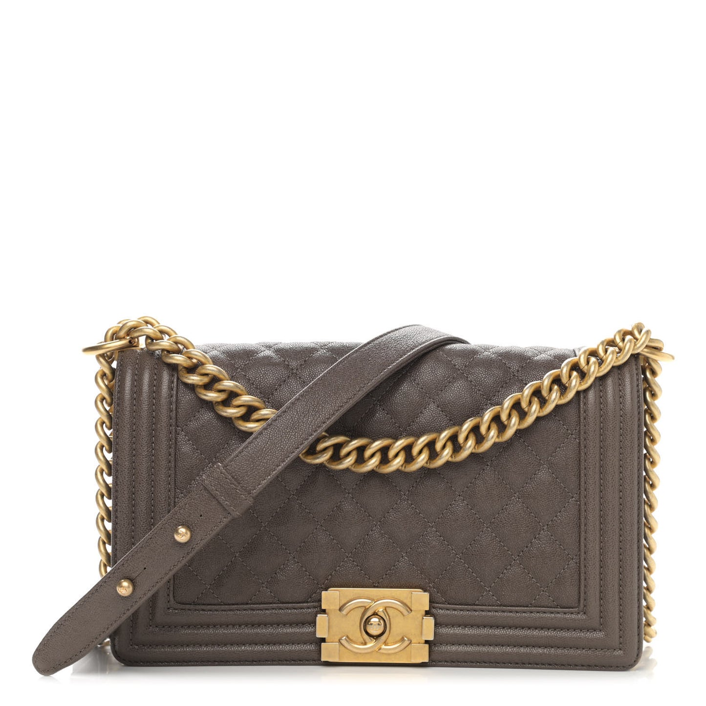 Caviar Quilted Medium Boy Flap Khaki
