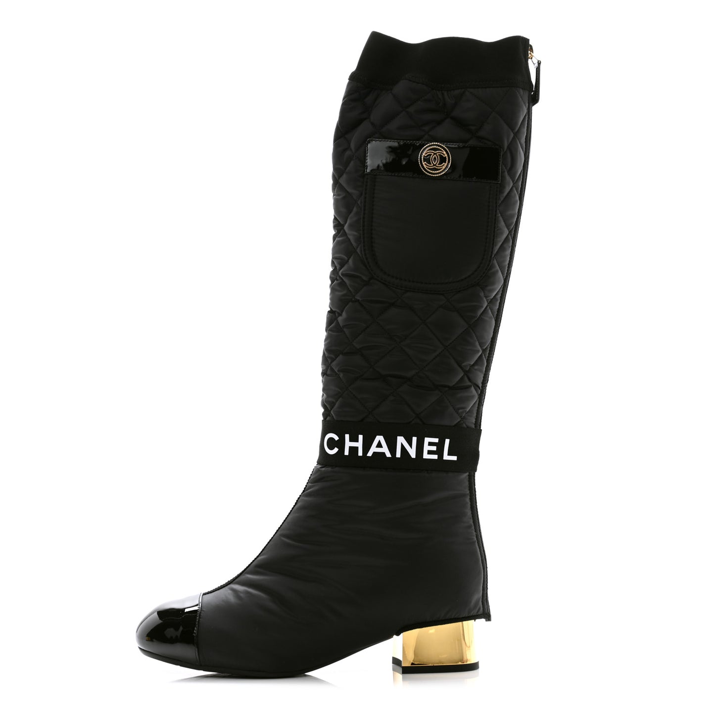 Mixed Fibers Lambskin Patent Calfskin High Boots 36 Black