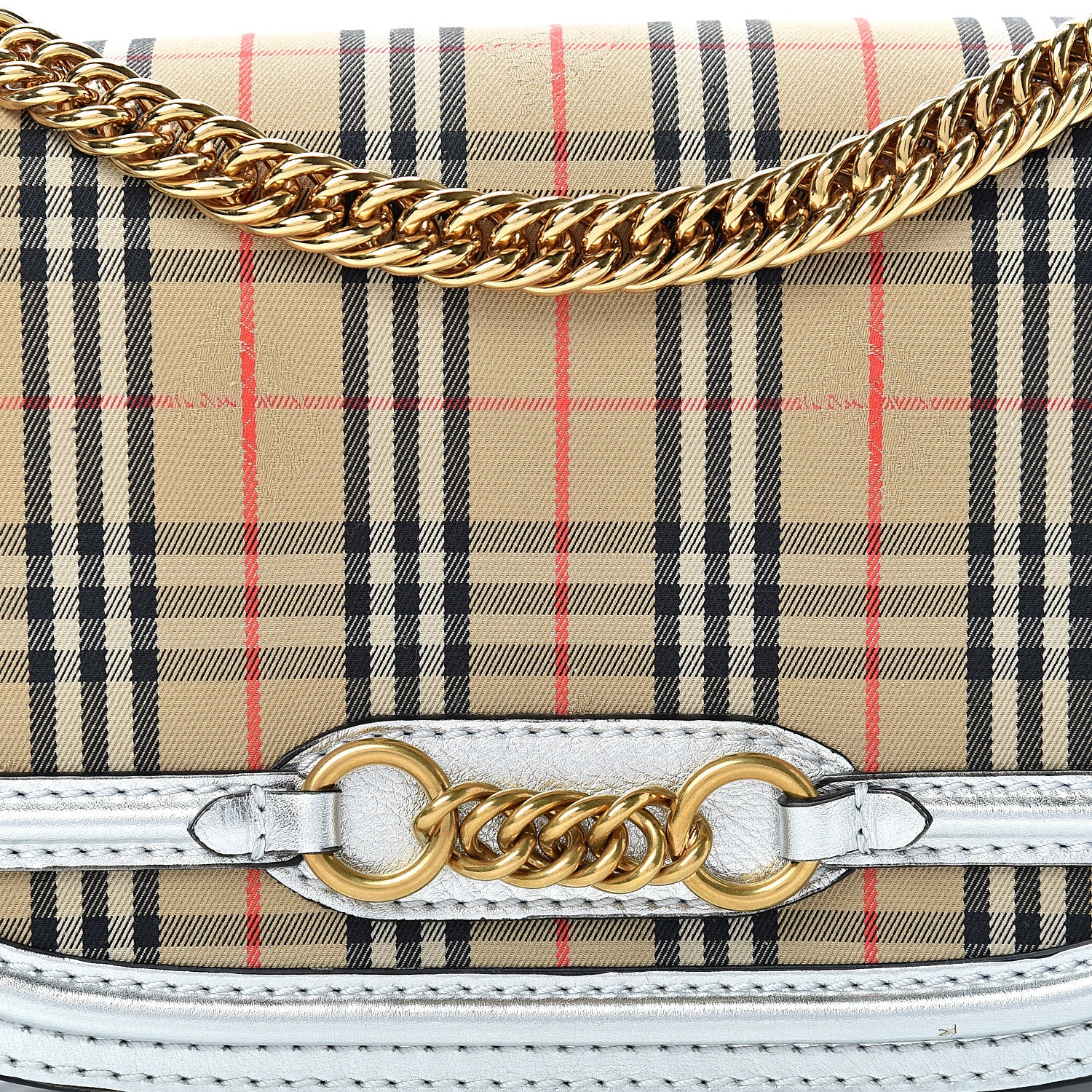 Burberry Smooth Calfskin 1983 Knight Check Link Shoulder Bag Silver 7 of 12
