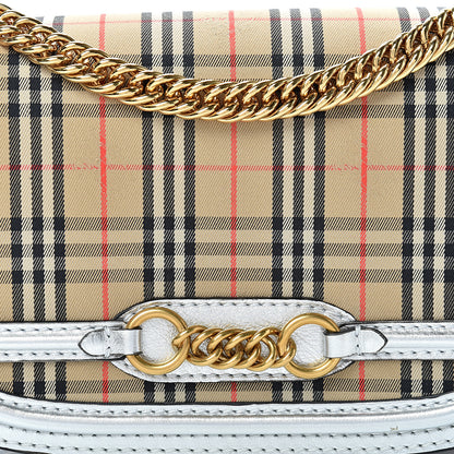 Burberry Smooth Calfskin 1983 Knight Check Link Shoulder Bag Silver 7 of 12