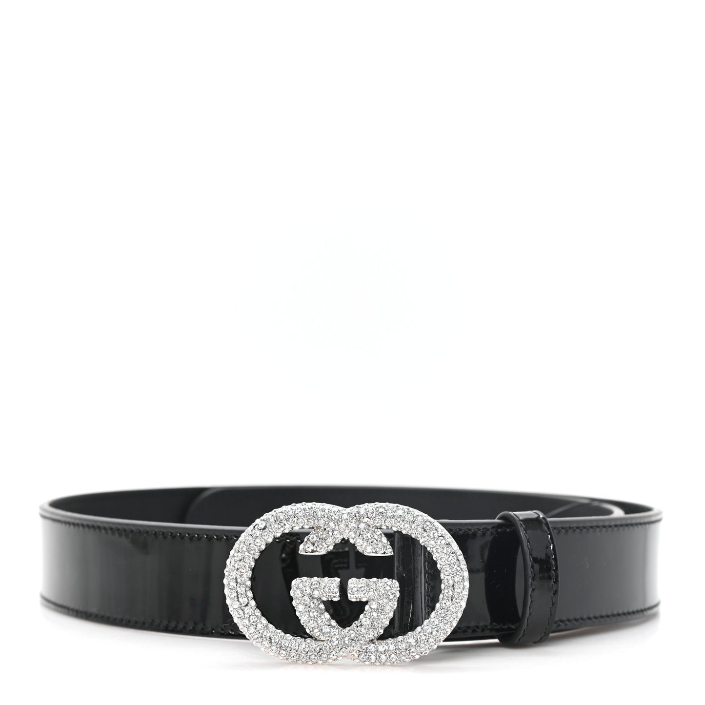 Patent Calfskin Crystal Interlocking G Belt 80 32 Black