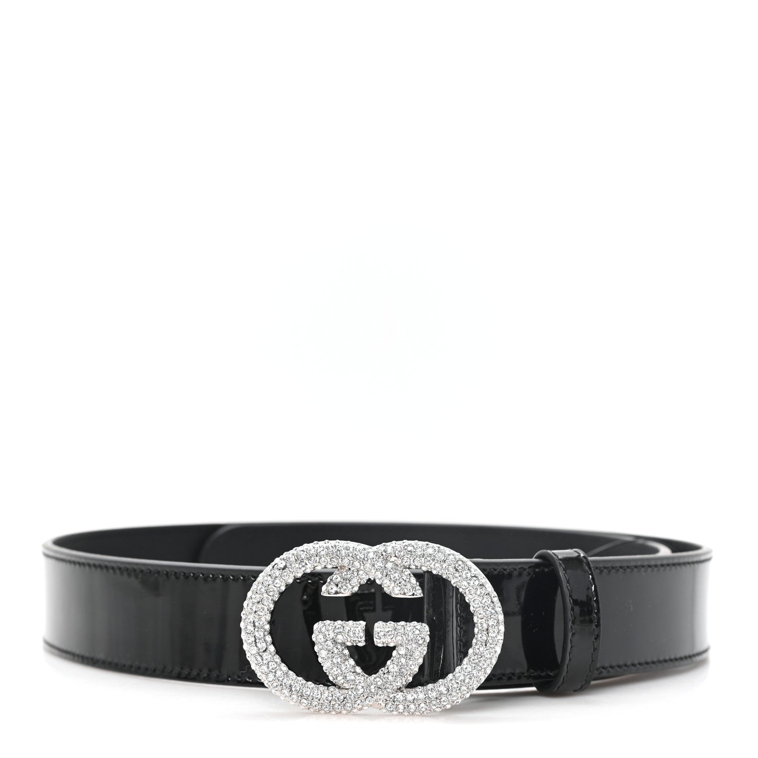 Gucci Patent Calfskin Crystal Interlocking G Belt 80 32 Black 1 of 4