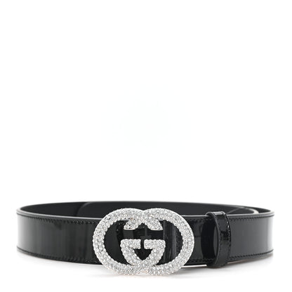 Gucci Patent Calfskin Crystal Interlocking G Belt 80 32 Black 1 of 4